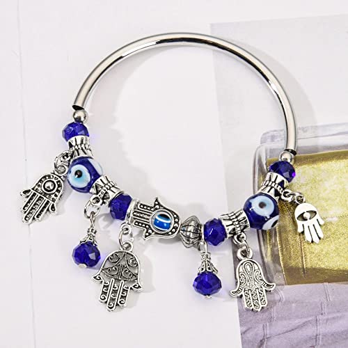 Image of VIEN Blue Beads Evil Eyes Bracelet Hamsa Hand of Fatima Lucky Charm Bracelet