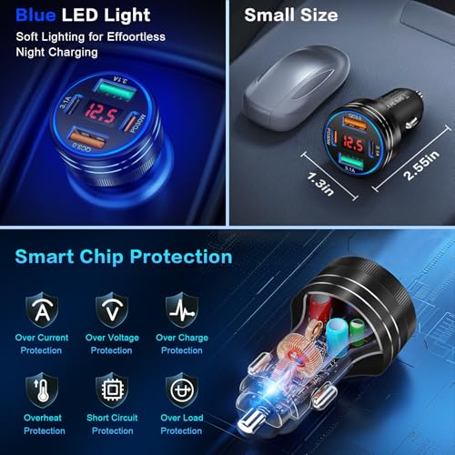 Cargador de coche 65W con 4 puertos PD y QC 3.0 para iPhone 17 y Samsung 6
