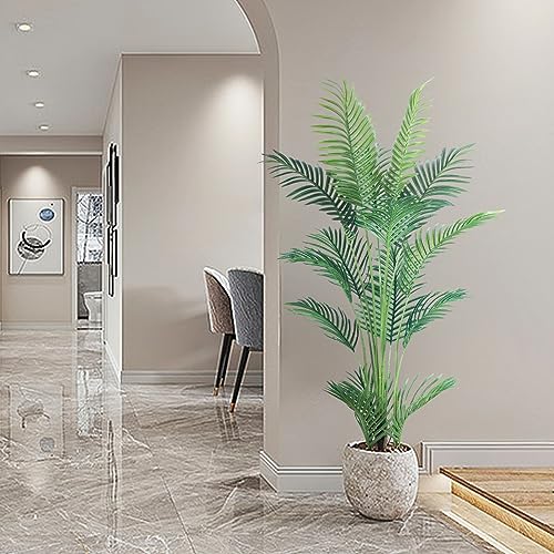 Image of HAIHONG 4.5FT Artificial Palm Tree,Faux Areca Palm Plant with Real Touch Leaves and Adjustable Branches,Fake Tropical Palm Tree for Home Office Indoor Outdoor Modern Decoration