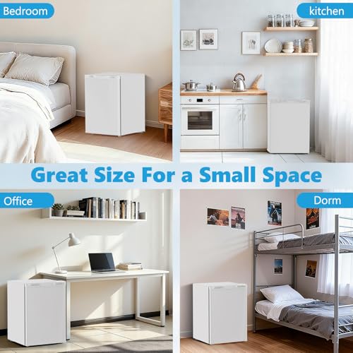 Image of COWSAR 2.6 Cu.Ft Mini Fridge with Freezer, Quiet Reversible Door Compact Refrigerator, Small Refrigerator with 2 Removable Shelves, Adjustable Thermostat, for Office, Bedroom, Dorm, White