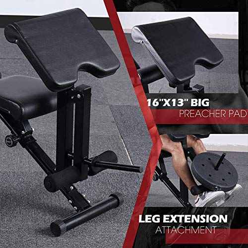 Mikolo Adjustable Weight Bench, Strength Training Foldable Exercise Workout Bench with Preacher Pad, Leg Extension for Home Gym, Full Body Workout - (2021 Upgraded)