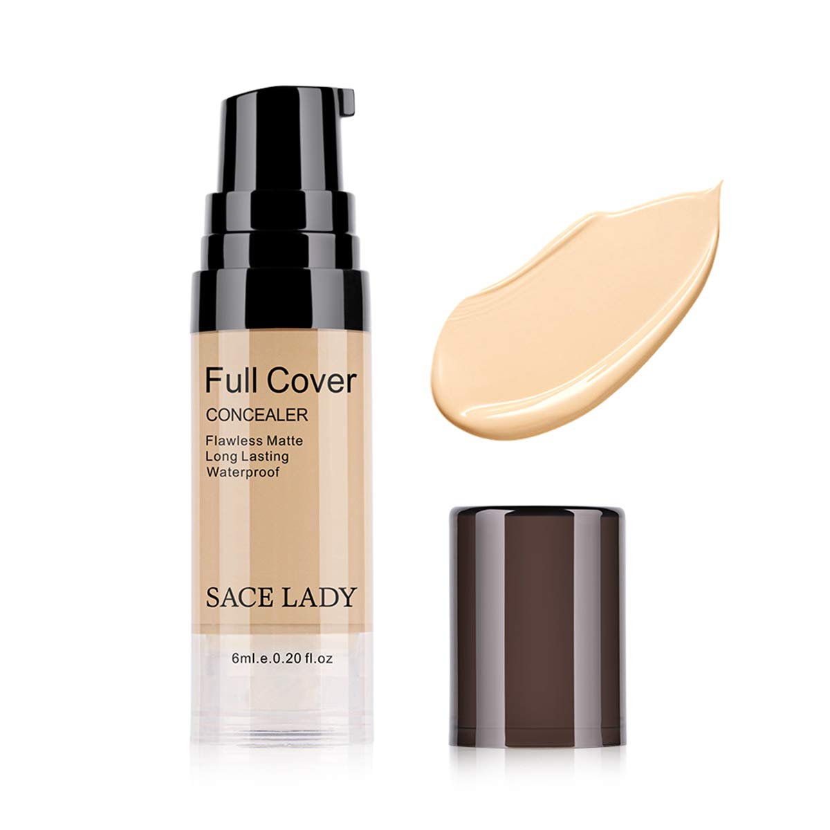 SACE LADY Full Cover Liquid Concealer Corrector, Smooth Waterproof Liquid Creamy Concealer for Eye Dark Circles Face Concealer Makeup, Size:6ml/0.20Fl Oz, Warm Ivory