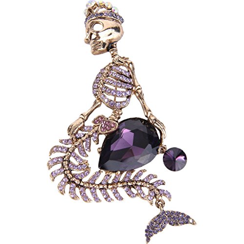 Image of EVER FAITH Women's Austrian Crystal Halloween Mermaid Skull Crown Teardrop Brooch