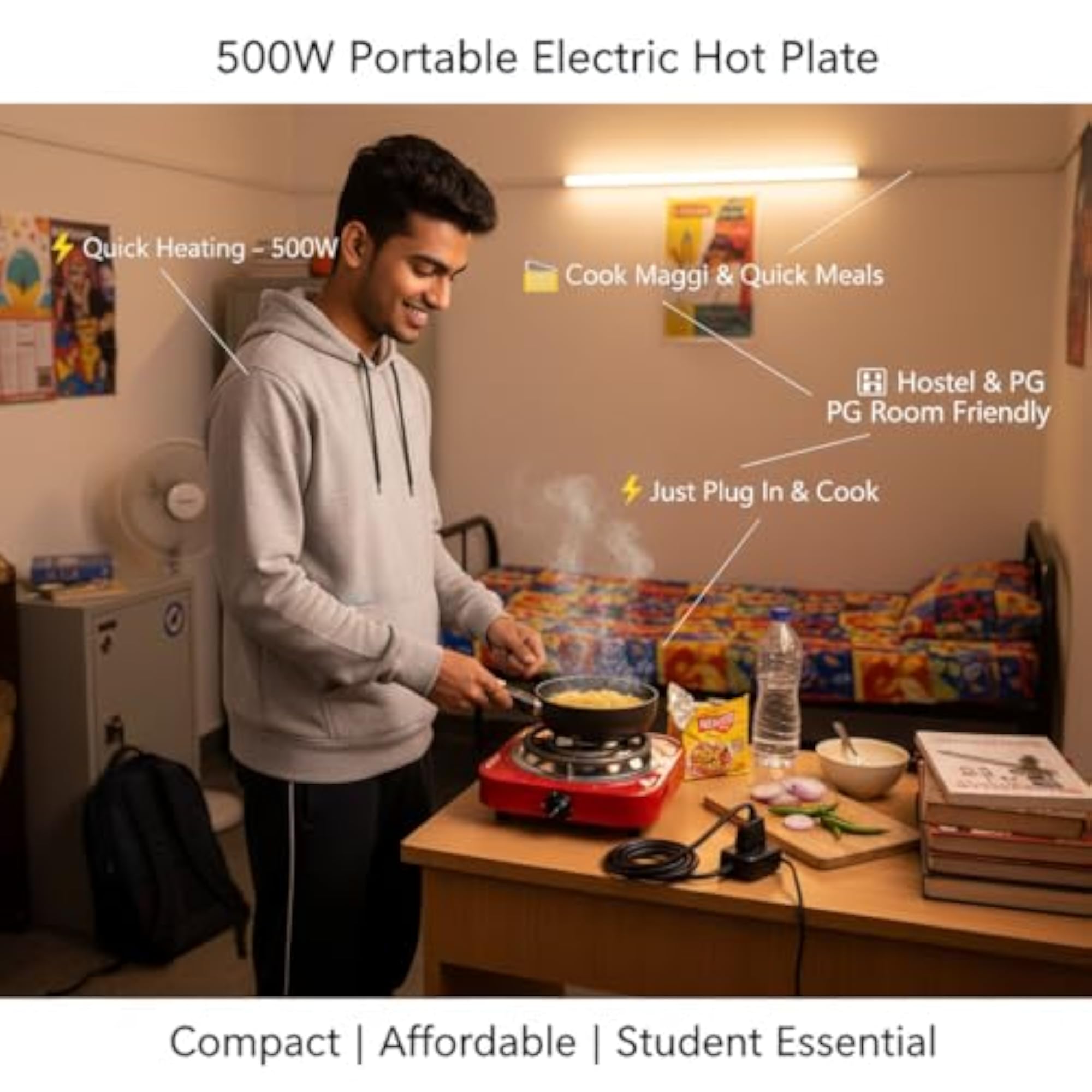 Portable 500W Electric Hot Plate, Single Burner Cooktop