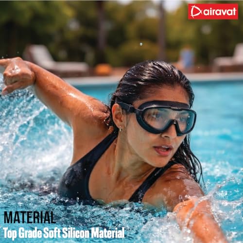Image of AIRAVAT Shore swimming goggles, polycarbonate goggles, No Leaking Anti-Fog Pool Goggles for Adult Men Women Youth, UV Protection, 180 Clear Vision, Free size (Black Combo)