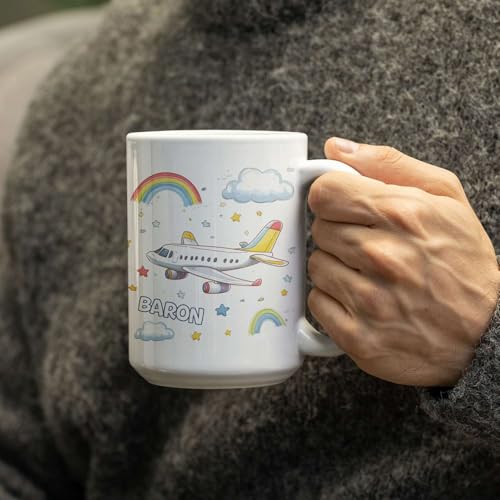 Taza personalizada de cerámica 11oz con avión y arcoíris miniatura 4