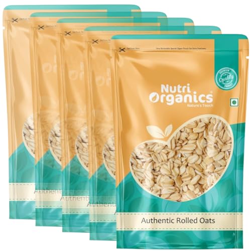 Image of NutriOrganics Rolled Oats 5 Kg - Diet Food | 100% Wholegrain Jumbo Oats | Oats For Weight Management | High Fibre Breakfast | Rich In Protein