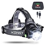KINGTOP KT568-DE, Lámpara Frontal Impermeable Linterna LED 1800 Lumens, 3 Modos de Iluminación, Negro