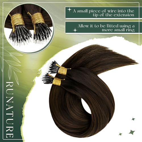 RUNATURE Nano Hair Extensions Real Human Hair Brown Ombre Dark Brown Nano Beads Hair Extensions Human Hair Nano Ring Straight Remy Hair 12 Inch 40 Gram #2/2/6 - Image 3