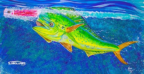 Lobo Lures Screamin Bull Mahi-Mahi DoradoMan Cave Garage Art Automotive Big Game Sport Fishing Tag | Made in The USA
