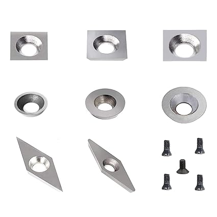 8PCS Tungsten Carbide Cutters Inserts Set for Wood Lathe Turning Tools - Include 12mm, 15mm and 8.9mm Round, 11mm, 14mm and 15mm Square, 30mm and 28mm Diamond with Sharp Point, Supplied with Screws