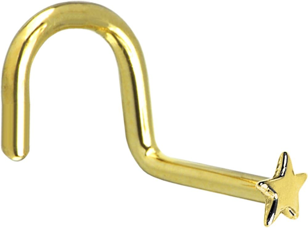 Body Candy Solid 14k Yellow Gold Star Right Nose Stud Screw 18 Gauge 1/4"
