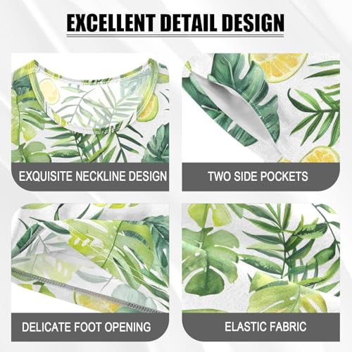 ALAZA Watercolor Green Cactus Palm Leaves Pajamas Short Sleeve 2 Piece Sleepwear Top and Bottom Pajama Set Unisex4