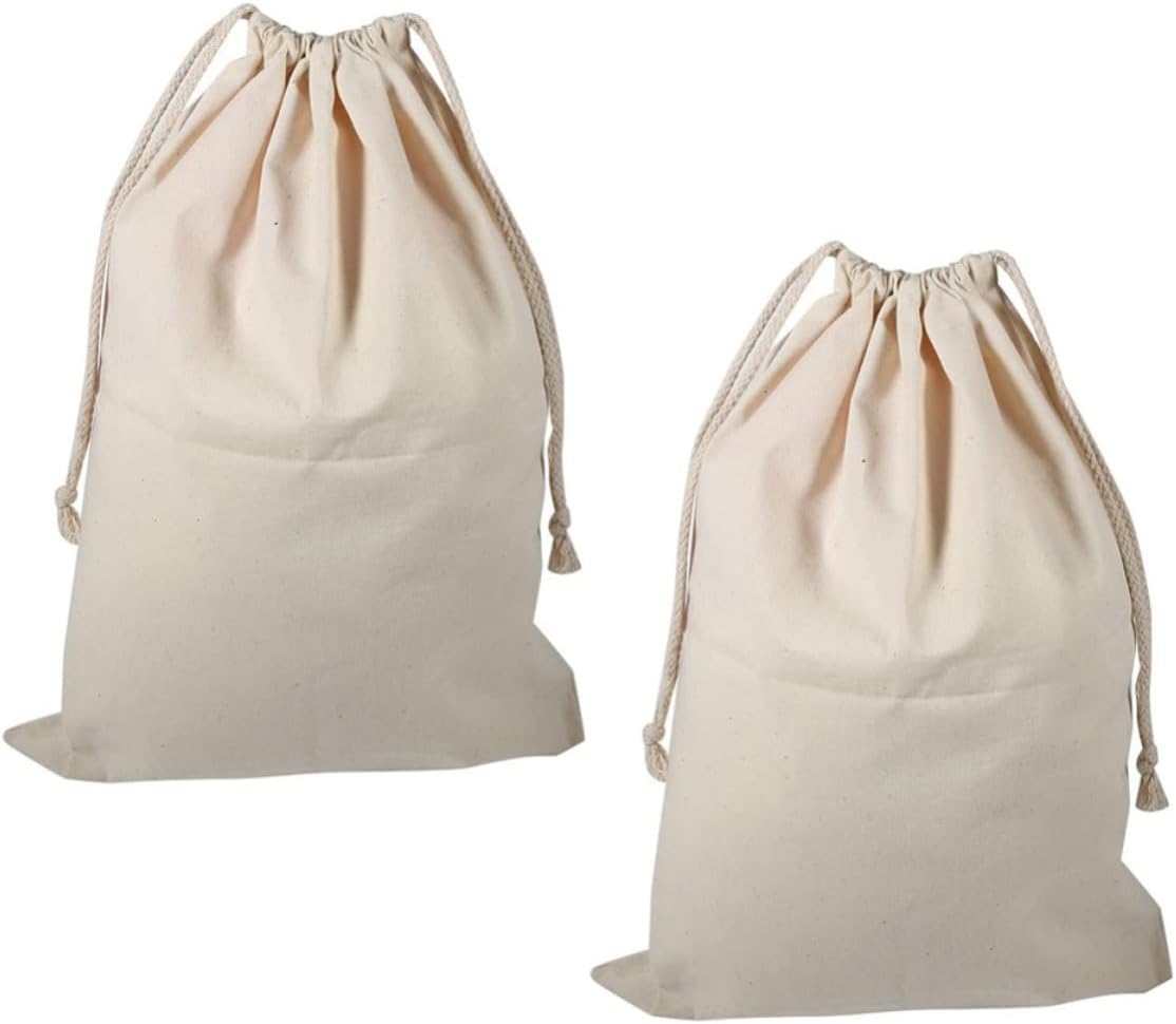 2pcs Cotton Drawstring Laundry Bag 28x22 Washable Beige for Travel