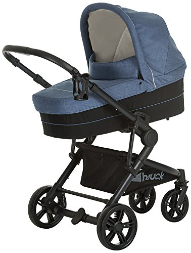 Hauck 3 in 1 Kinderwagen komplettset Atlantic Plus Trio Set, inkl. Babyliegeschale Kinderautositz Gruppe 0 für Isofix Base Beindecke Cupholder leicht, ab Geburt bis 22 kg, Melange jeans/Caviar