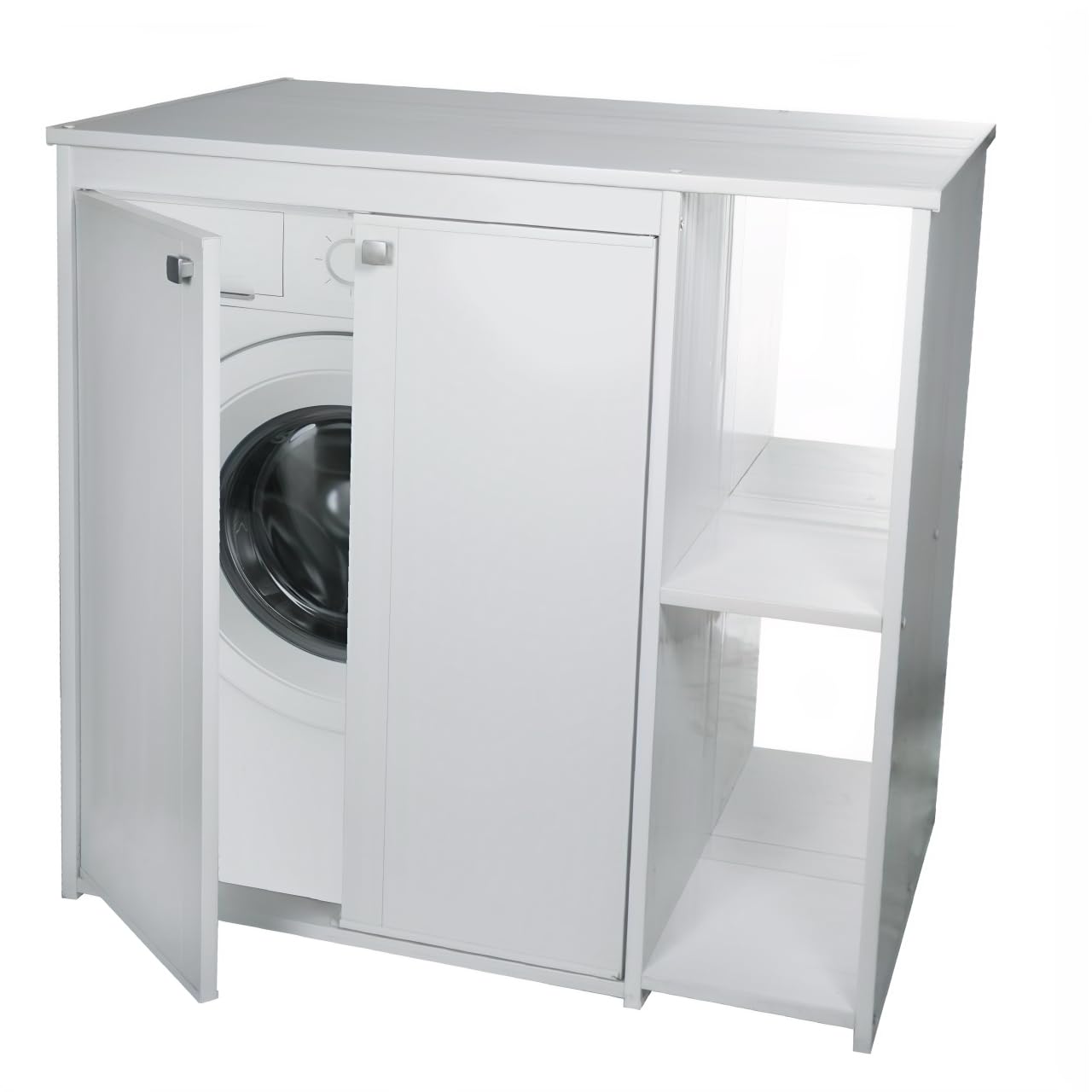 Negrari Mobile Coprilavatrice in resina PVC, Resistente all'umidità, Kit di fissaggio a muro incluso, Mobile porta oggetti, Interno e Esterno, L95 x P60 x H94 cm, Bianco | Resistente all'umidità, Kit di fissaggio a muro incluso, per Interno e Esterno, L95