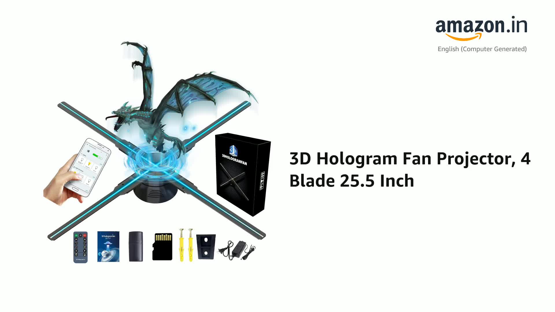 3D Hologram Fan Projector, 4 Blade 25.5 Inch (4 Wings 65 cm) High
