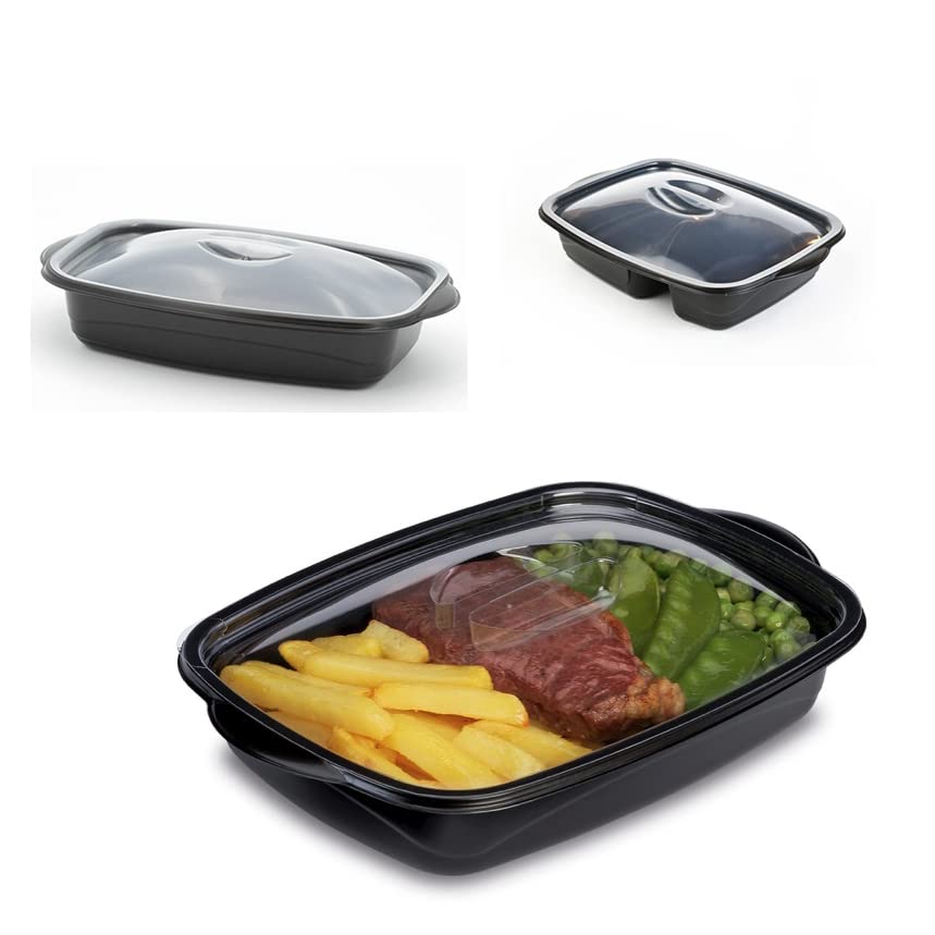 HK Online PK5 1 Section BPA Free Plastic Takeaway CONTAINERS & Lids -Plastic Food Containers, Meal Prep BENTO Boxes, Home, Pub, Catering Kitchens, Reuseable, Microwave & Freezer Safe (PK5 1 Section)