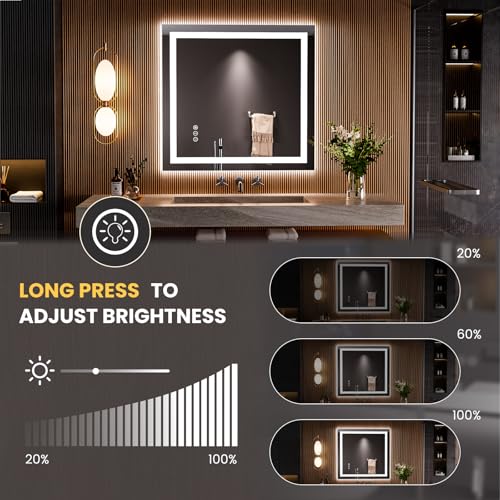 Image of LOAAO 28 inchx30 inch LED Bathroom Mirror with Lights, Anti-Fog, Dimmable, Backlit + Front Lit, Lighted Bathroom Vanity Mirror for Wall, Memory Function