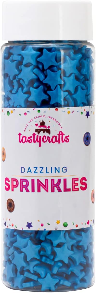 Tastycrafts Edible Star Shaped Sugar Sprinkles for Cake Decoration | Star Candy for Cake Decor | for Cake Decorations & Toppings | for Dessert, Cakes, Cupcakes, Waffles, Cookies (Blue)
