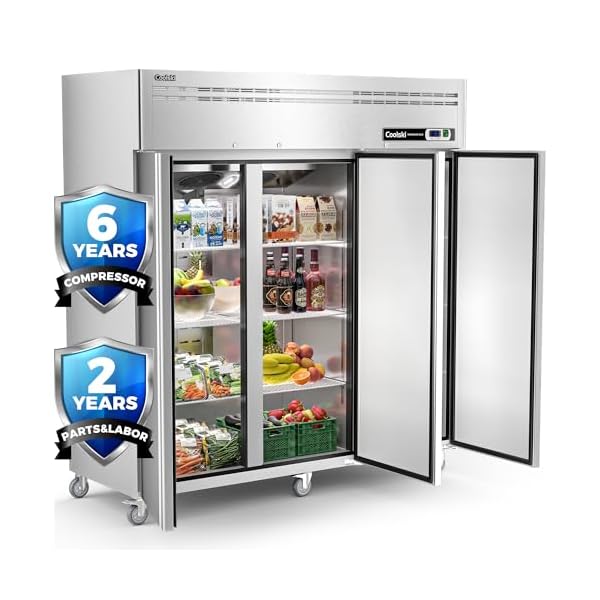 72″ W Commercial Refrigerator 3 Door, 54 Cu.ft 3 Section Stainless Steel Solid Door Fan Cooling Upright Reach in Refrigerator for Restaurant Bar Shop Kitchen Garage School Church