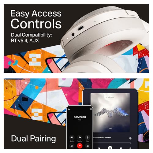 Image of boAt Rockerz Plus 550, Customizable Earcups, 100H Battery, 50mm Drivers, Dual Pair, Stream Ad Free Music via App Support, Bluetooth Headphones, Wireless Headphone with Mic (White Prism)