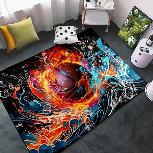 FJKJHKGJ Alfombra de baloncesto para dormitorio de niños, decoración deportiva para dormitorio de niños, sala de estar, sala de juegos, decoración de sala de baloncesto, tapete de sofá, 3 x 5 pies