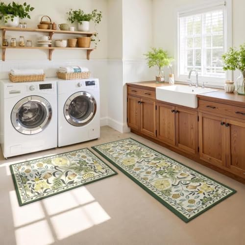 Image of Roslen 2 Pcs Kitchen Mats for Floor, Waterproof Anti Fatigue Memory Foam Rug Set, Non-Slip Washable Kitchen Floor Rugs with Rubber Backing, Comfortable Standing Mat for Kitchen, Sink, Home & Office