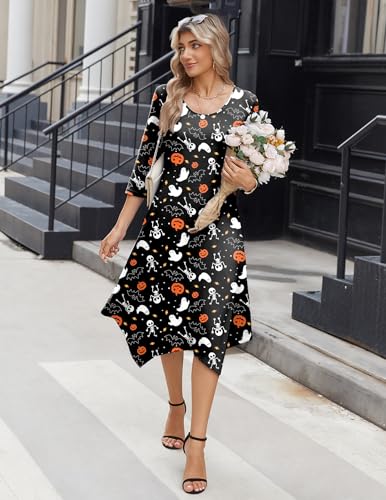 Image of Zeagoo Midi Dresses Women 2026 Dress 3 /4 Sleeve Casual Dresses with Pockets A Line Summer Beach Sundress