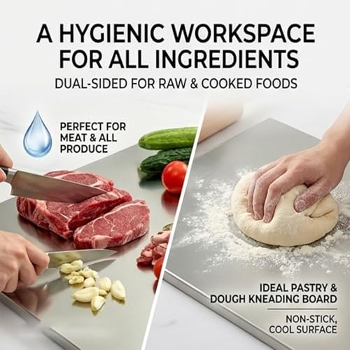 Tabla de Cortar de Acero Inoxidable 304 para Cocina con Borde Antideslizante, Ideal para Carnes, Verduras, Masa y Horneado (40 x 50 cm) miniatura 3