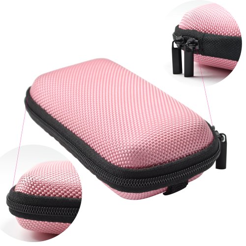 Case Star - Funda rígida para auriculares, con forma de rectángulo, para MP3/MP4, auriculares Bluetooth, con bolsillo de malla, material EVA, cierre de cremallera en color negro, exterior duradero con funda de terciopelo de Case Star, funda rectangular para auriculares, color rosa