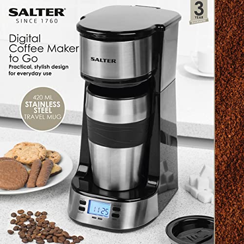 Salter-EK2732-Digital-Coffee-Maker-to-Go-With-420-ml-Stainless-Steel-Travel-Mug-24-Hour-Programmable-TimerLCD-Display-750-W-PlasticBlack183-L-x-135-W-x-288-H-cm