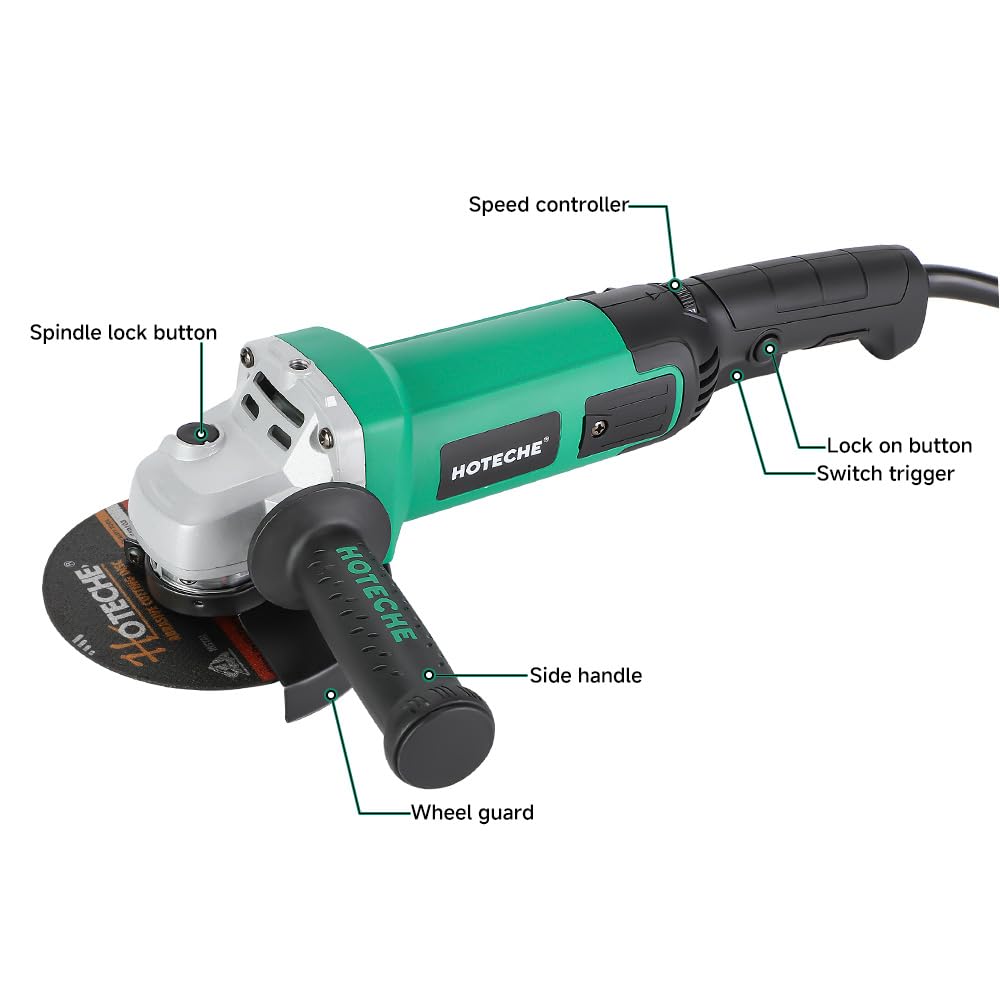 Hoteche Szlifierka kątowa 125 mm 1300 W – 3000 – 11000 obr./min na biegu jałowym, kolorowe opakowanie