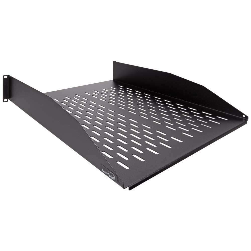 NavePoint 2U 19-Inch Universal Vented Rack Mount Cantilever Fixed Server Cabinet Shelf 22-Inches Deep Black