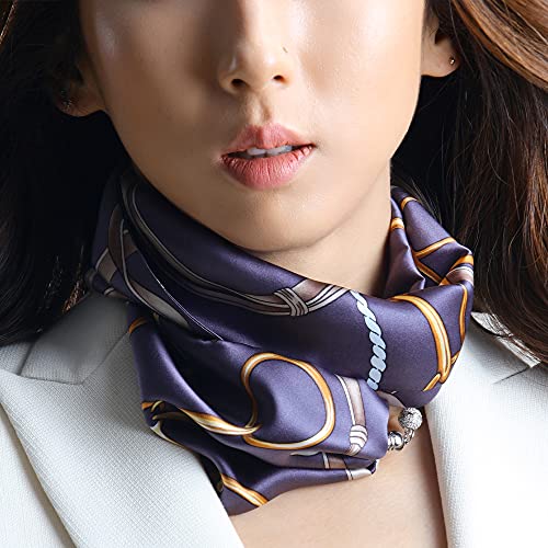 Gemma's Silk Scarf – 100% Genuine Silk with Pearl Magnetic Clasps for Effortless Styling (Oriental Garden/Grey)4