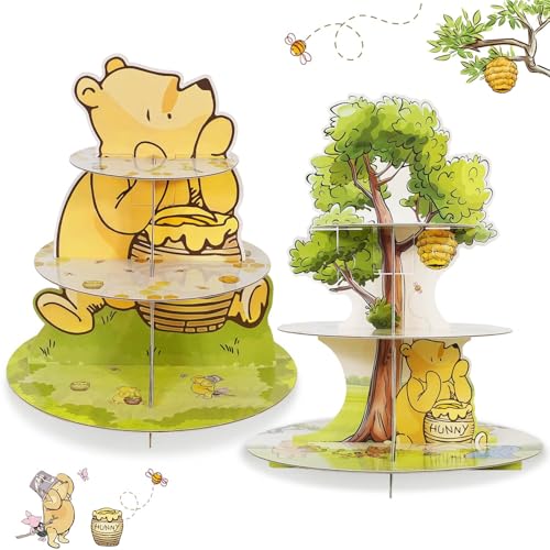 2Pcs Classic Winnie Bear Baby Shower Birthday Decorations Cupcake Stands,