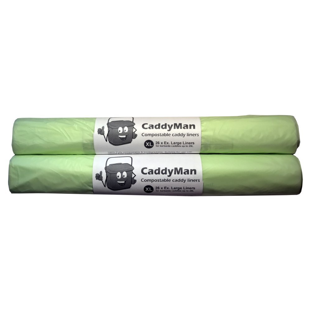 Caddy Liners Direct CaddyMan 25 Litre (25L) x 52 Bags (2 roll pack) - Compostable and Biodegradable Kitchen Food Waste Bio/Compost Caddy Bin Liners - Certified EN13432, CM25LX52