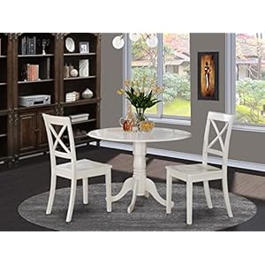 East West Furniture DLBO3-WHI-W 3 Piece Dining Room Table Set Contains a Round Kitchen Table with Dropleaf and 2 Dining Chairs, 42x42 Inch, Linen White East West Furniture DLBO3 WHI W 3 Piece Dining Room Table Set Contains a Round Kitchen Table with Dropleaf and 2 Dining Chairs 42×42 Inch Linen White