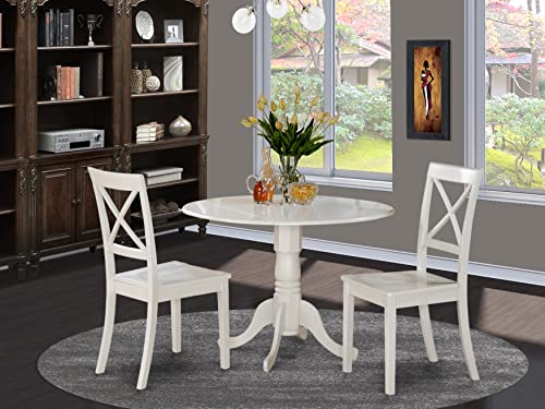 East-West-Furniture-DLBO3-WHI-W-3-Piece-Dining-Room-Table-Set-Contains-a-Round-Kitchen-Table-with-Dropleaf-and-2-Dining-Chairs-42×42-Inch-Linen-White East West Furniture DLBO3 WHI W 3 Piece Dining Room Table Set Contains a Round Kitchen Table with Dropleaf and 2 Dining Chairs 42×42 Inch Linen White