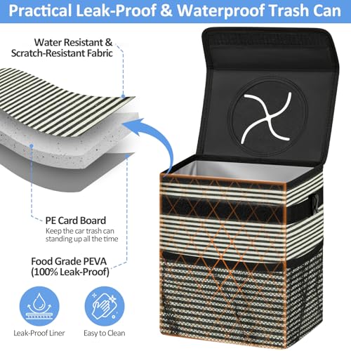 Image of ELONGRIVER Car Trash Can Bin for Back Seat Leak Proof, Cute Car Trash Bag Hanging, Vehicle Trash Can for SUV Truck Van, Automotive Garbage Cans Front Seat Stripe