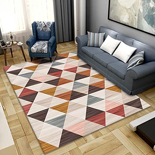 Tapis de salon triangle beige et orange 100x140cm antidérapant