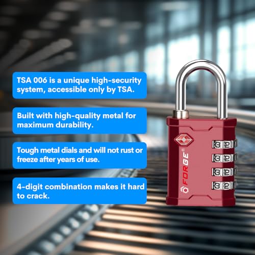 Image of FORGE 4 Digit TSA Approved Combination Lock, Tool Box and Case Lock, Combination Padlock for Travel, Gym, Home. Red 2 Locks.