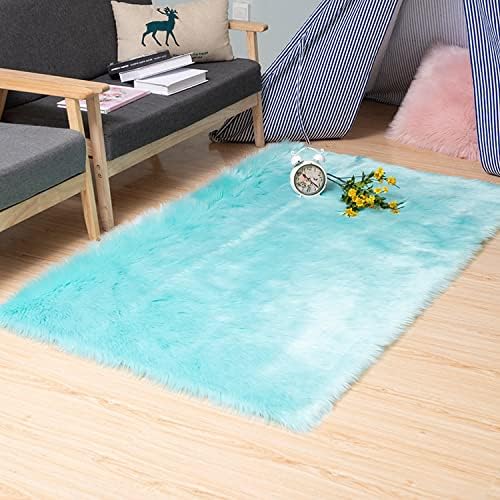 CHITONE Faux Fur Sheepskin Rug,Machine Washable, Makes a Soft, Stylish Home Décor Accent for a Kid's Room, Bedroom, Nursery, Living Room or Bath,Light Blue,2'X3'