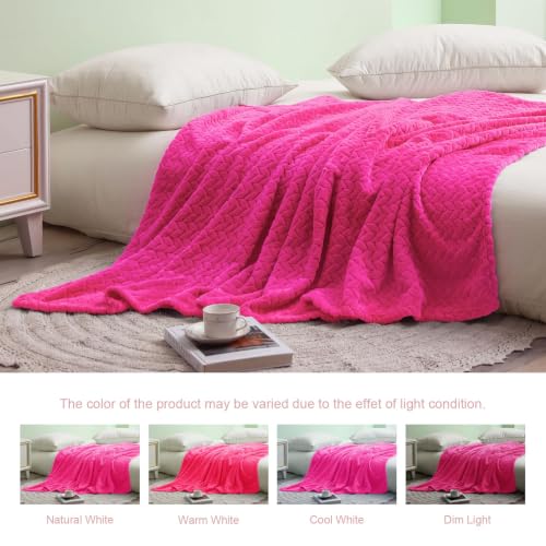 Image of Exclusivo Mezcla Fleece Throw Blanket for Couch Sofa, 50 inchx70 inch, Hot Pink | Oversized Soft Cozy Fluffy Blankets for Summer, Decorative Plush Flannel Throws for Living room, Bedroom with Leaves Pattern