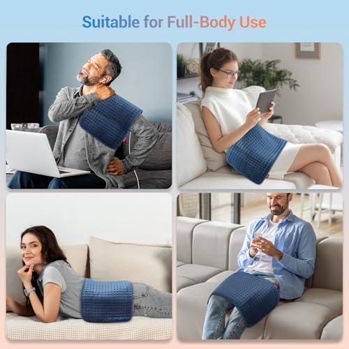 Image of Comfytemp Heating Pad for Back Pain Relief Gifts for Fathers Day, Electric Heating Pad for Period Cramps, Moist /Dry Heat, 3 Heat Settings, 2H Auto Off, Machine Washable (12 inch x24 inch, Navy Blue)