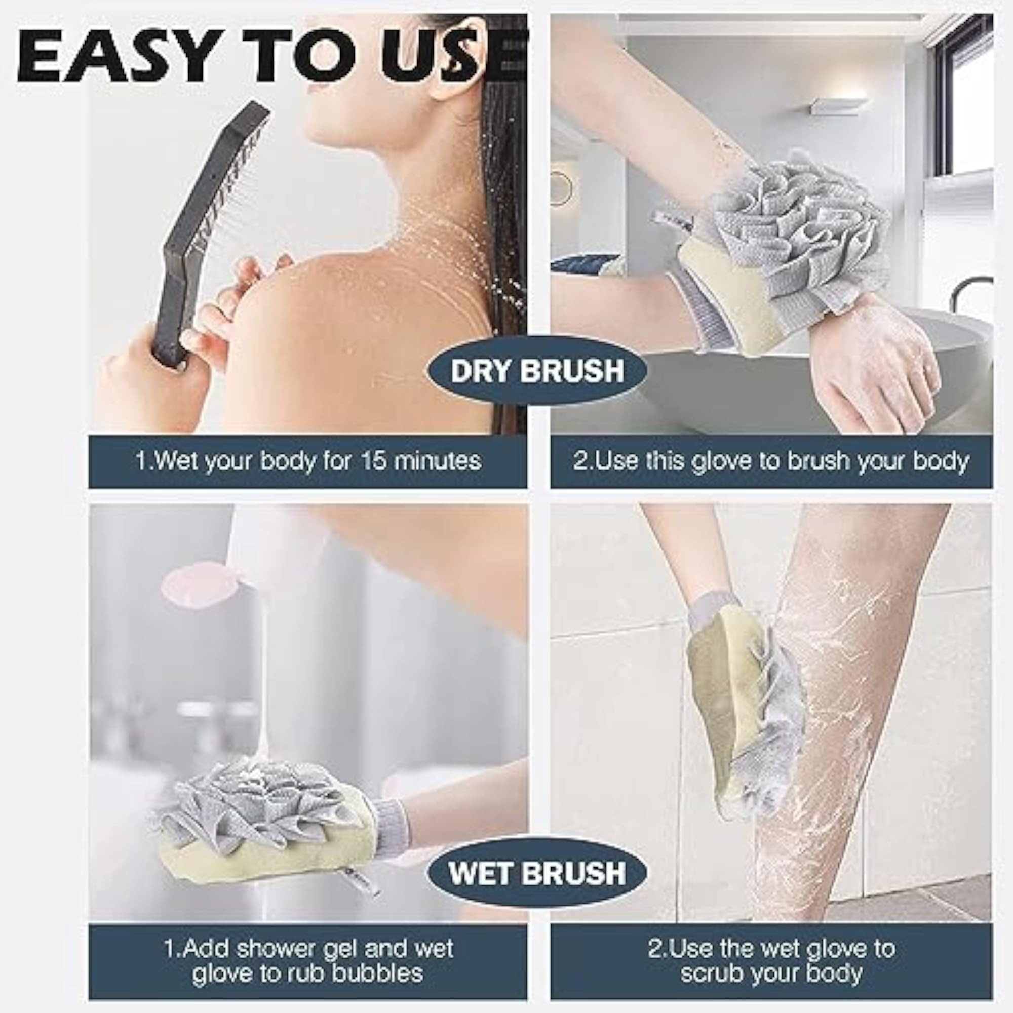 2 in 1 Exfoliating Glove with Loofah Sponge, Gift for Her