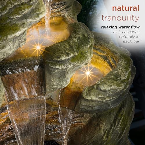 Alpine Corporation WIN1092 Outdoor Multitiered Rock Waterfall Floor Fountain with Warm White LED Lights, 51" Tall, Brown by Alpine Corporation - Image 4