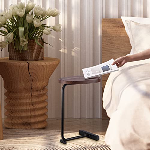 Eansstofars Small Side Table For Small Spaces, Narrow C Shaped End Table For Sofa Couch And Bed, Walnut And Black, Perfect For Indoor, Living Room, Bedroom, Bathroom #TOP3