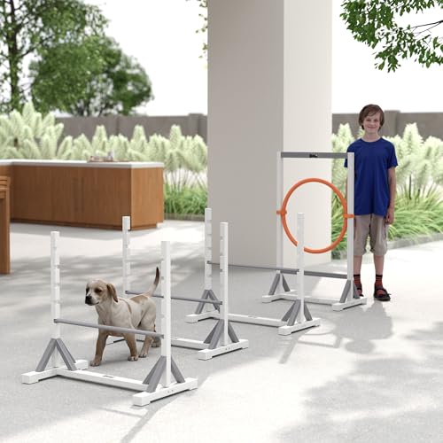 PawHut Agility Set Hunde 4-teiliges Agility-Ausrüstung für Hundetraining Steckhürdenset mit höhenverstellbar Hürden Reifen Trainingszubehör Koordinationstraining Agilityset für Spiele Training