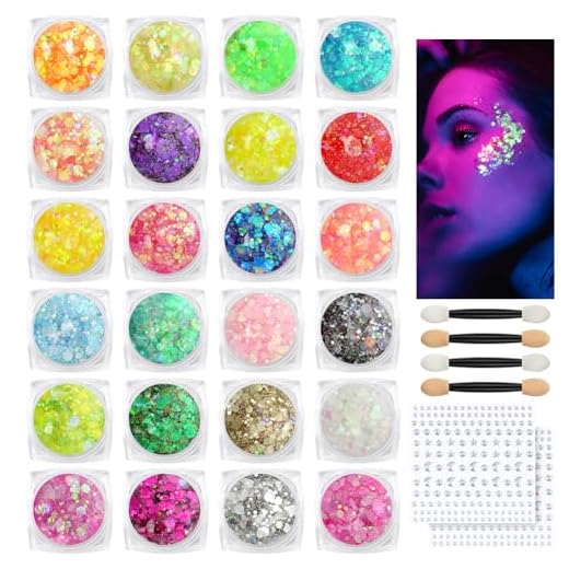 BUTBU 24 Colores Gel de Purpurina Luminoso, Purpurina Cara Festival, Brillos Corporales, Gel Corporal con Purpurina, para Uñas, Sombra De Ojos, Festival Purpurina, Cara Maquillaje